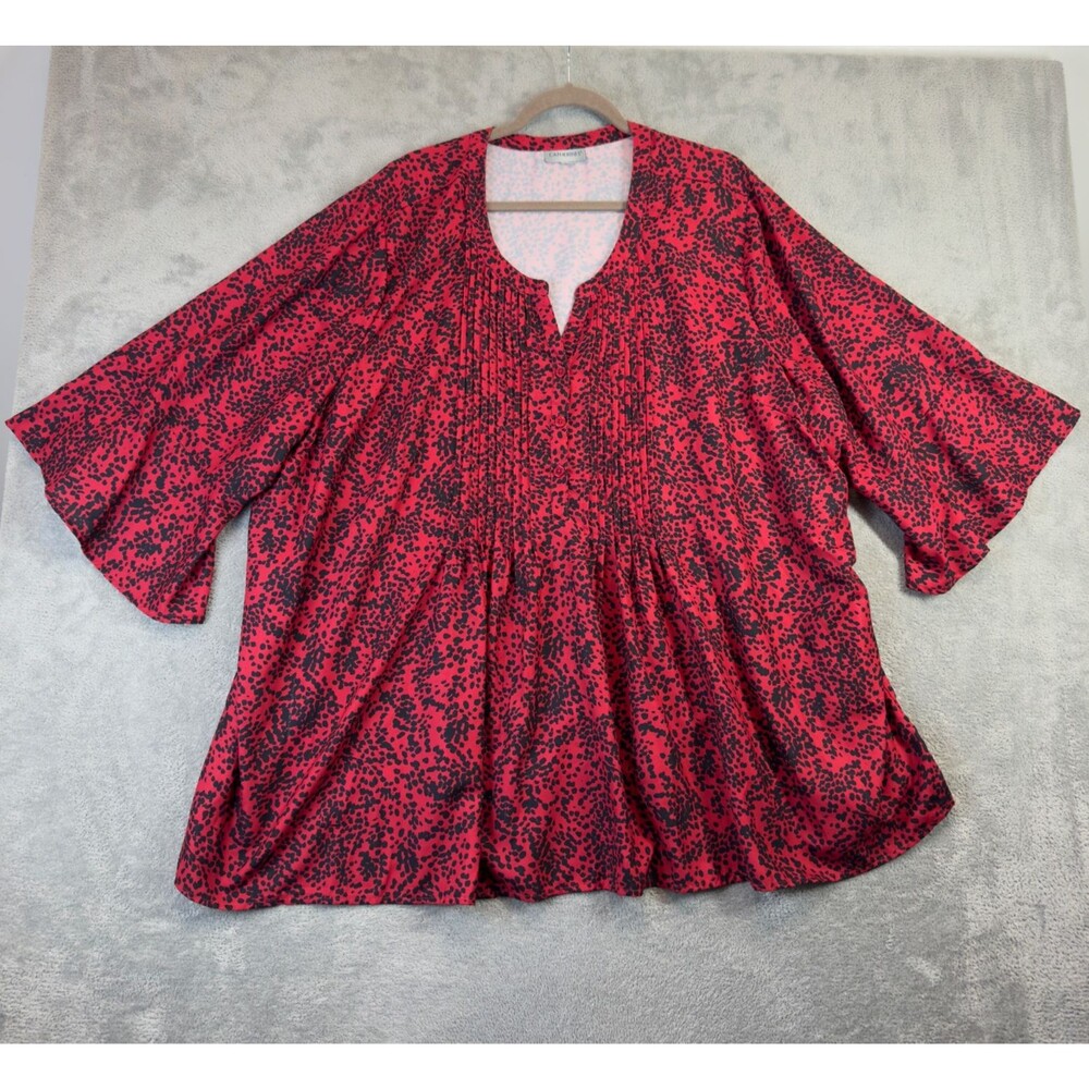 Catherines Shirt Womens 4X Red Flutter Sleeve Stretch Button Front Plus Size Top